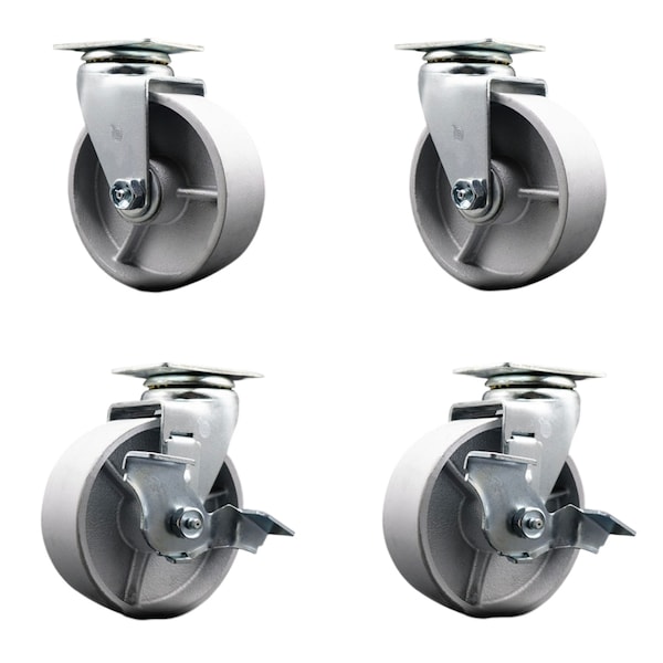 Service Caster 5 Inch Semi Steel Cast Iron Swivel Caster Set with Ball Bearings 2 Brakes SCC-20S520-SSB-2-TLB-2 - main